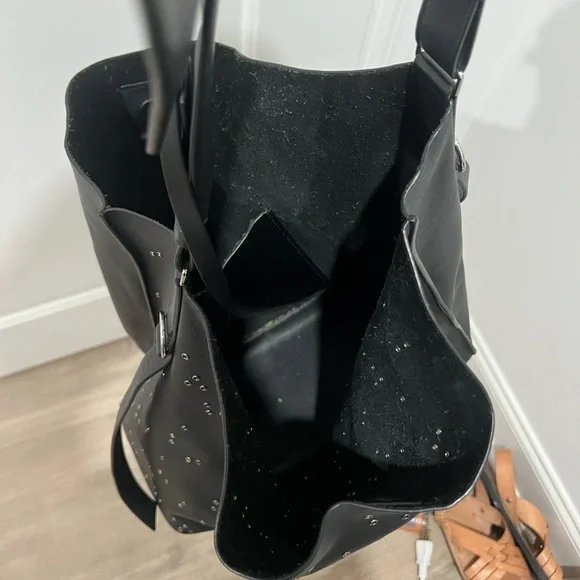 All Saints Black Junai North South Leather Studded Shoulder Tote Bag - Picture 7 of 15